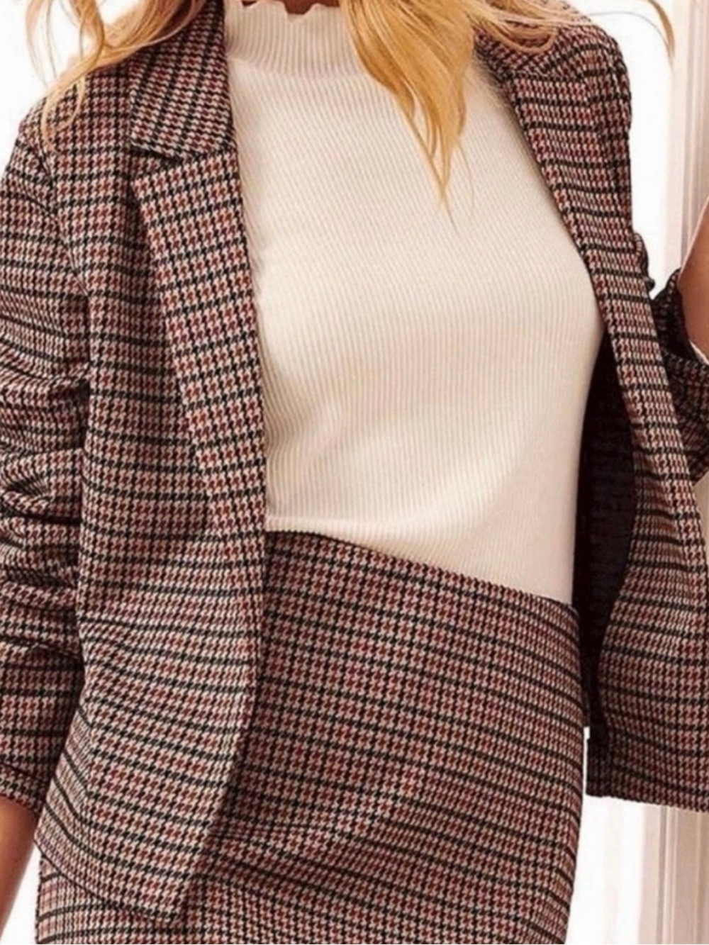 Maurices Plus Size 3X Brown Houndstooth Open Front Blazer NWT